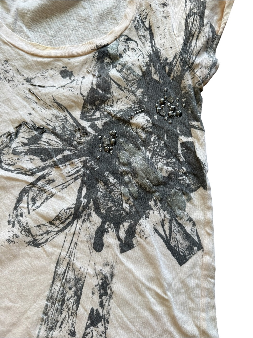 J.Crew Floral Graphic Tee Women's S Yellow Beaded Embellished Cotton Top Artsy - Picture 4 of 4